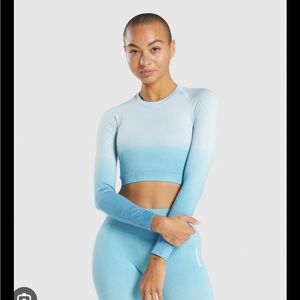 Gymshark Adapt Ombre Seamless Long Sleeve Crop Top - Light Blue Marl/Light Blue